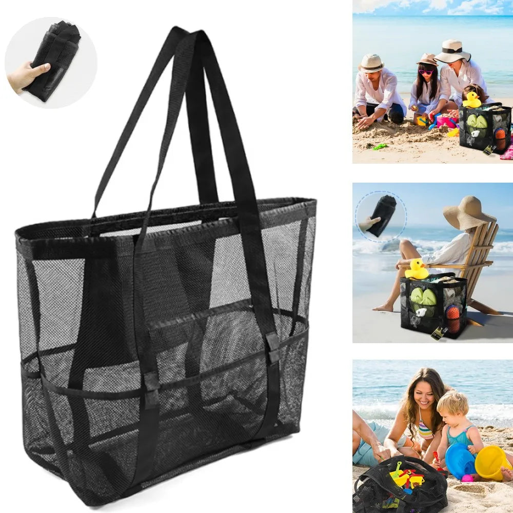 1Pc Extra Large Mesh Beach Bag, Swimming Bag for Children Beach Toy Baskets Portable Travel Storage Wash Bag Quick Dry Tote