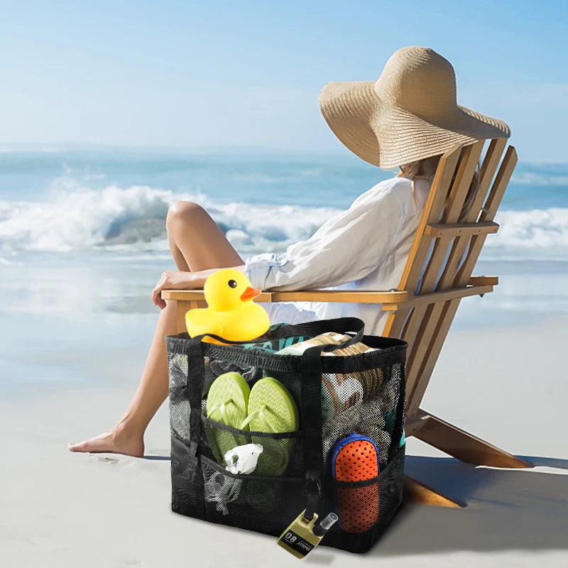 1Pc Extra Large Mesh Beach Bag, Swimming Bag for Children Beach Toy Baskets Portable Travel Storage Wash Bag Quick Dry Tote